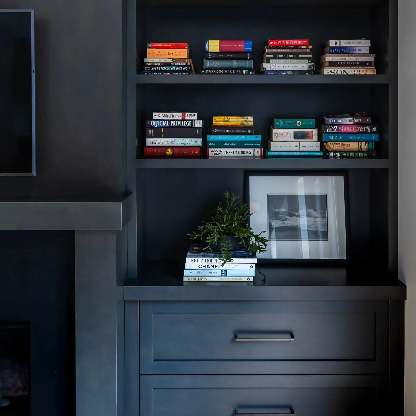 Dark Maple Fireplace Feature Wall - Image 1