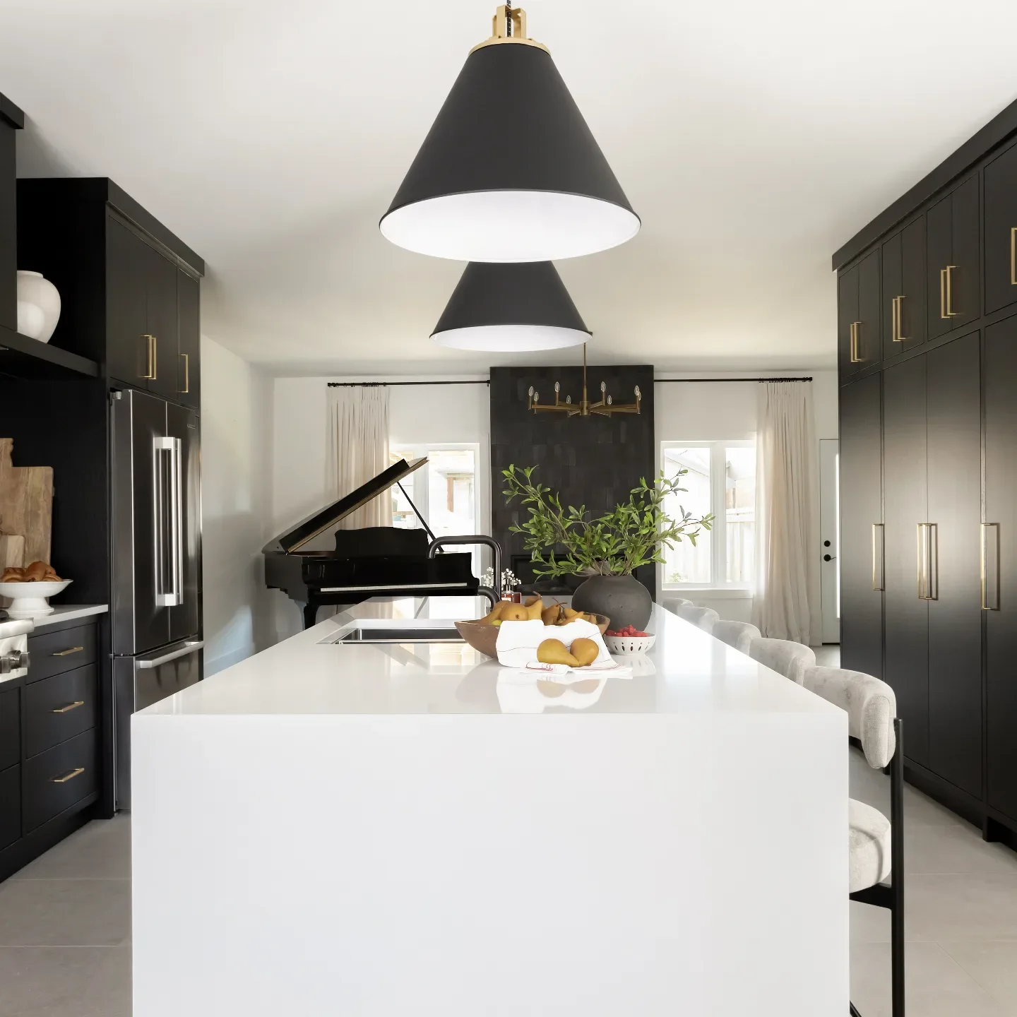 Black & White Kitchen with Waterfall Island - Image 1