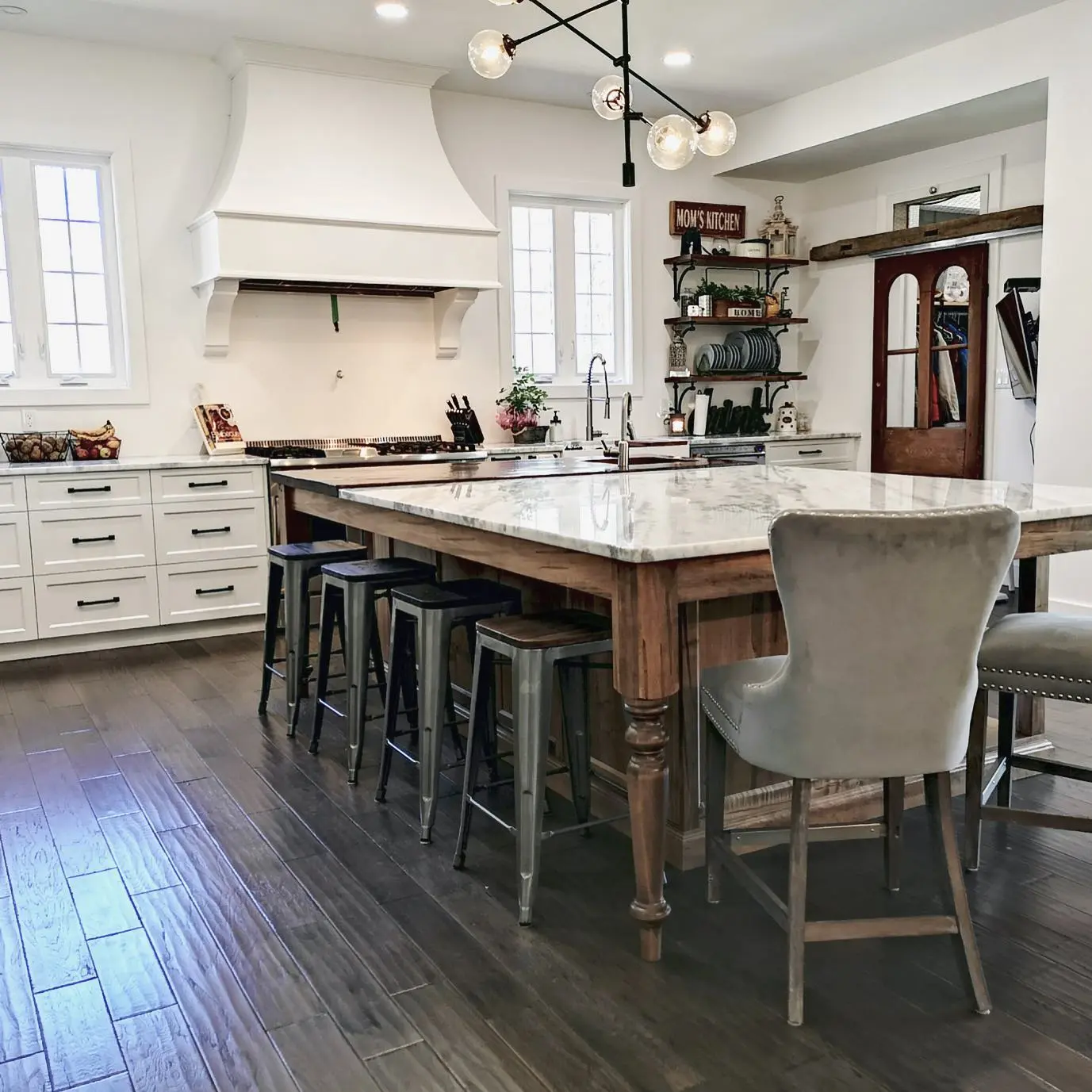 Reclaimed maple kitchen with island and perimeter cabinetry by Heirlooms Custom Cabinetry
