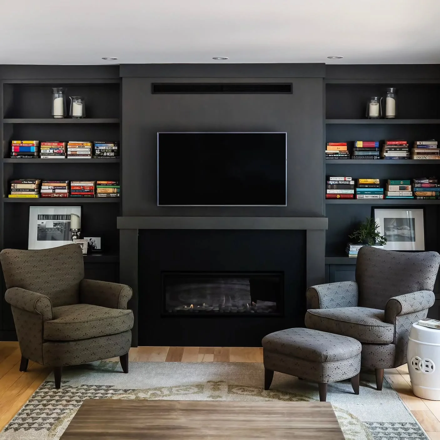 Dark Maple Fireplace Feature Wall - Image 2