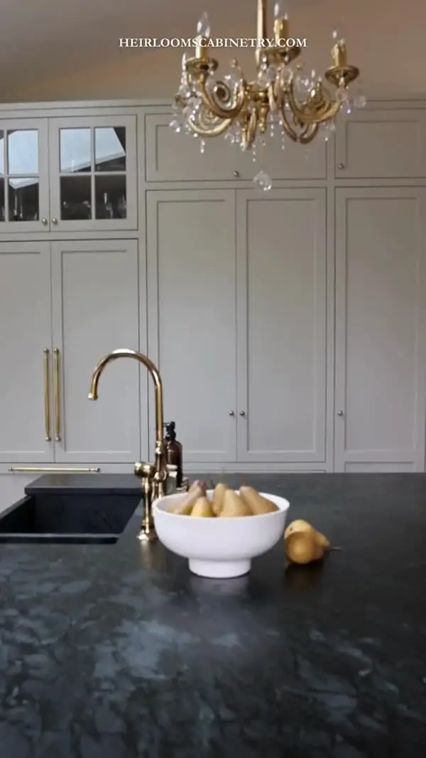 Stained kitchen with pantry and pocket door video by Heirlooms Custom Cabinetry